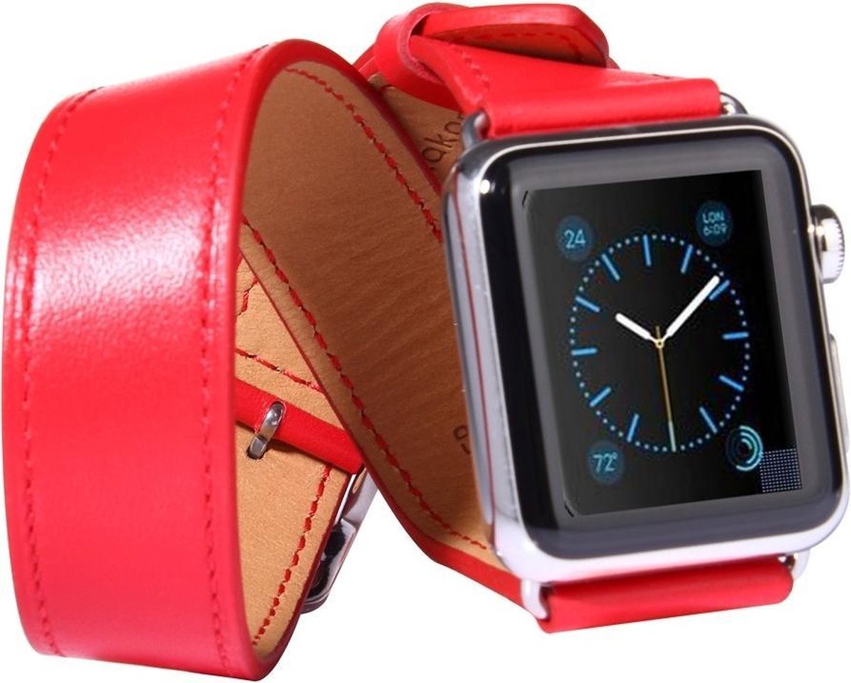Kakapi Leren bandje - Geschikt voor de Apple Watch Series 1/2/3/4 (38&40mm) - Rood