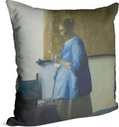 Brieflezende vrouw in blauw, Johannes Vermeer - Foto op Sierkussen - 40 x 40 cm