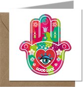 Tallies Cards - greeting - ansichtkaarten - Good Luck - Primo  - Set van 4 wenskaarten - Inclusief kraft envelop - succes - geluk - wens - 100% Duurzaam