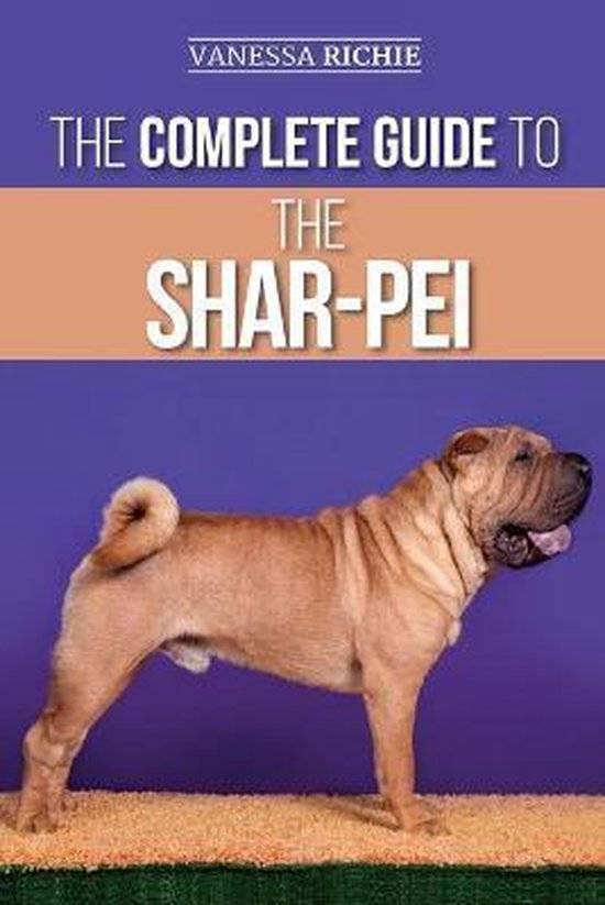 De Complete Gids voor de Shar-Pei: Een bruine Shar-Pei staat op een oranje ondergrond.