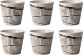 Gusta Fika - Mok - 200ml - Wit/Zwart/Goud - Fence - set 6 stuks