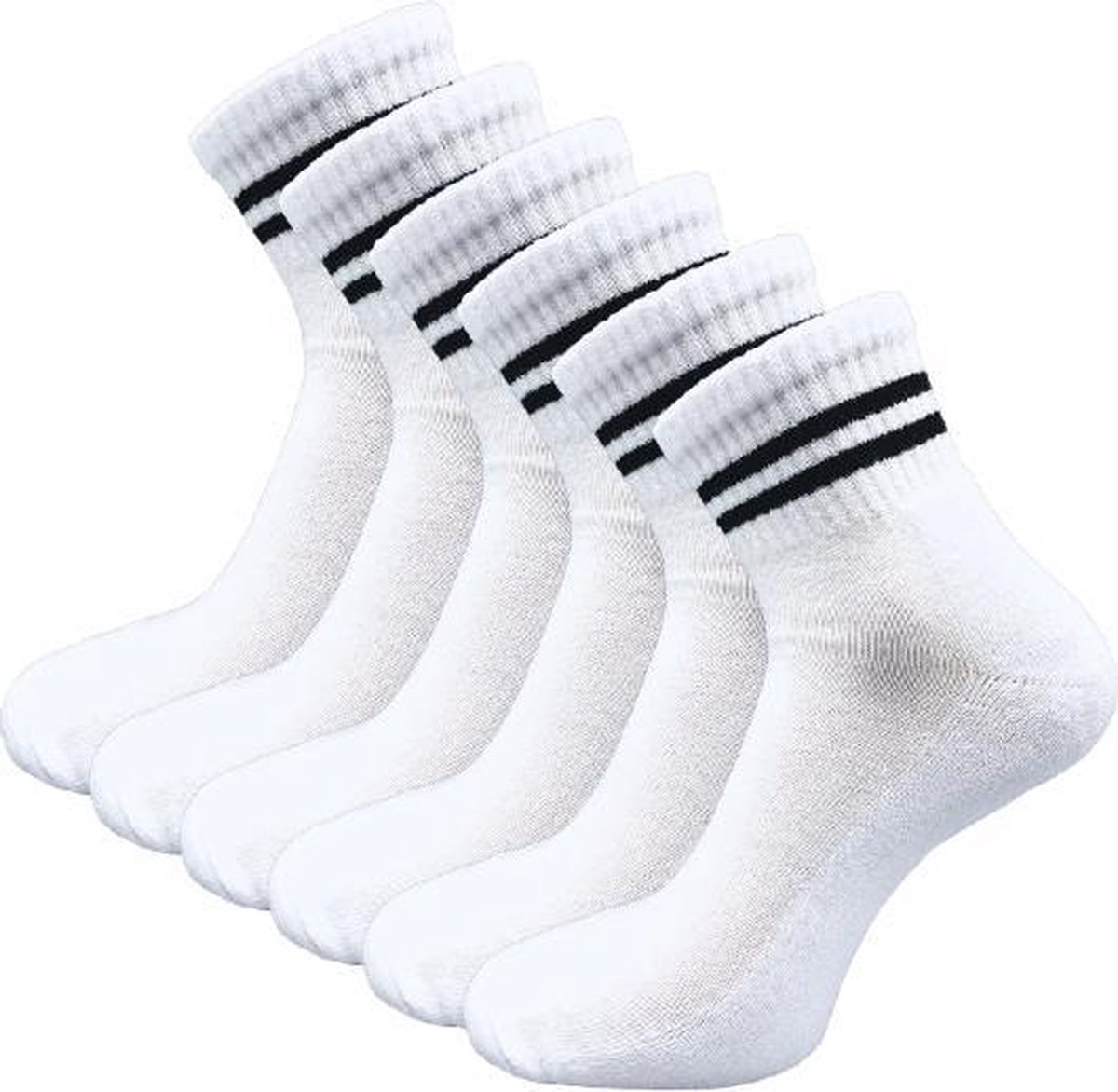 6 paar Quarter Sneakersokken - SQOTTON - Wit-Zwart Gestreept - Maat 35-38