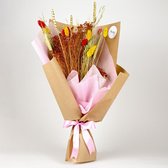 Droogbloem boeket Mona - 50cm - 30 stelen - Rood - Geel - Goud - Oranje - Luxe - dames cadeau - verjaardag cadeau vrouw