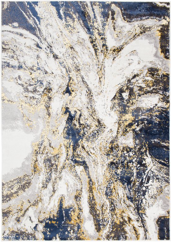 Tapiso Shine Tapis Salon Chambre Blauw Crème Or Moderne Poil Bas Abstrait Durable Tapis de Haute Qualité Taille - 80 x 150 cm