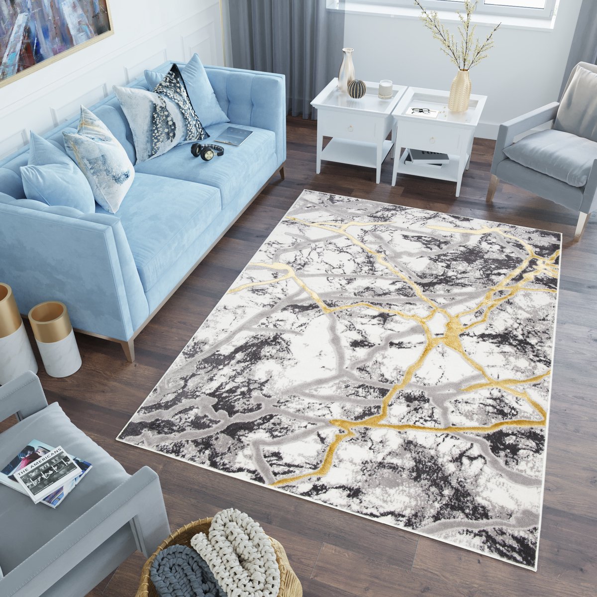 Tapiso Shine Vloerkleed Modern Abstract Tapijt Maat- 160x220 Goudkleur