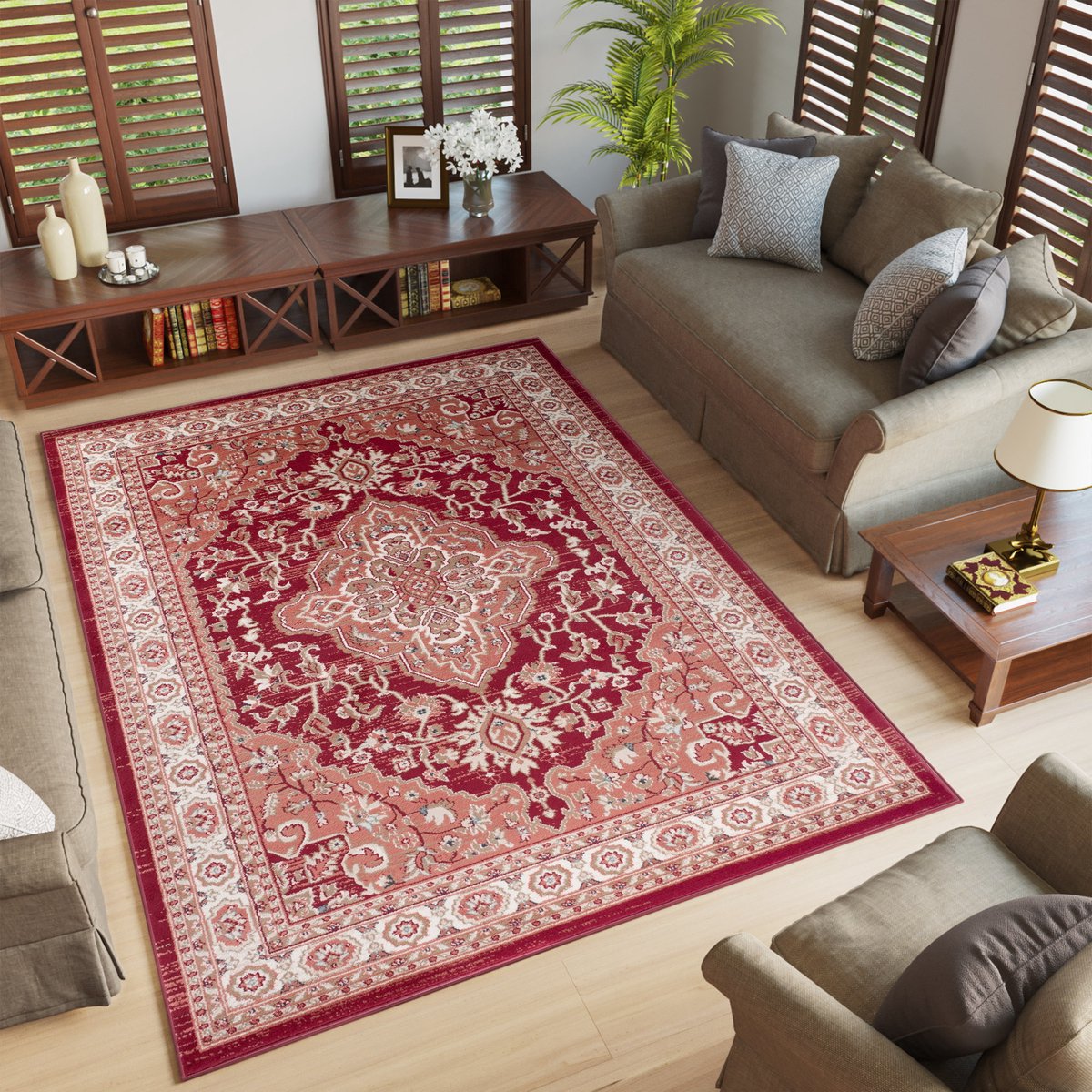 Tapiso Colorado Vloerkleed Rood Modern Oosters Woonkamer Tapijt Maat- 60x100 Rood4