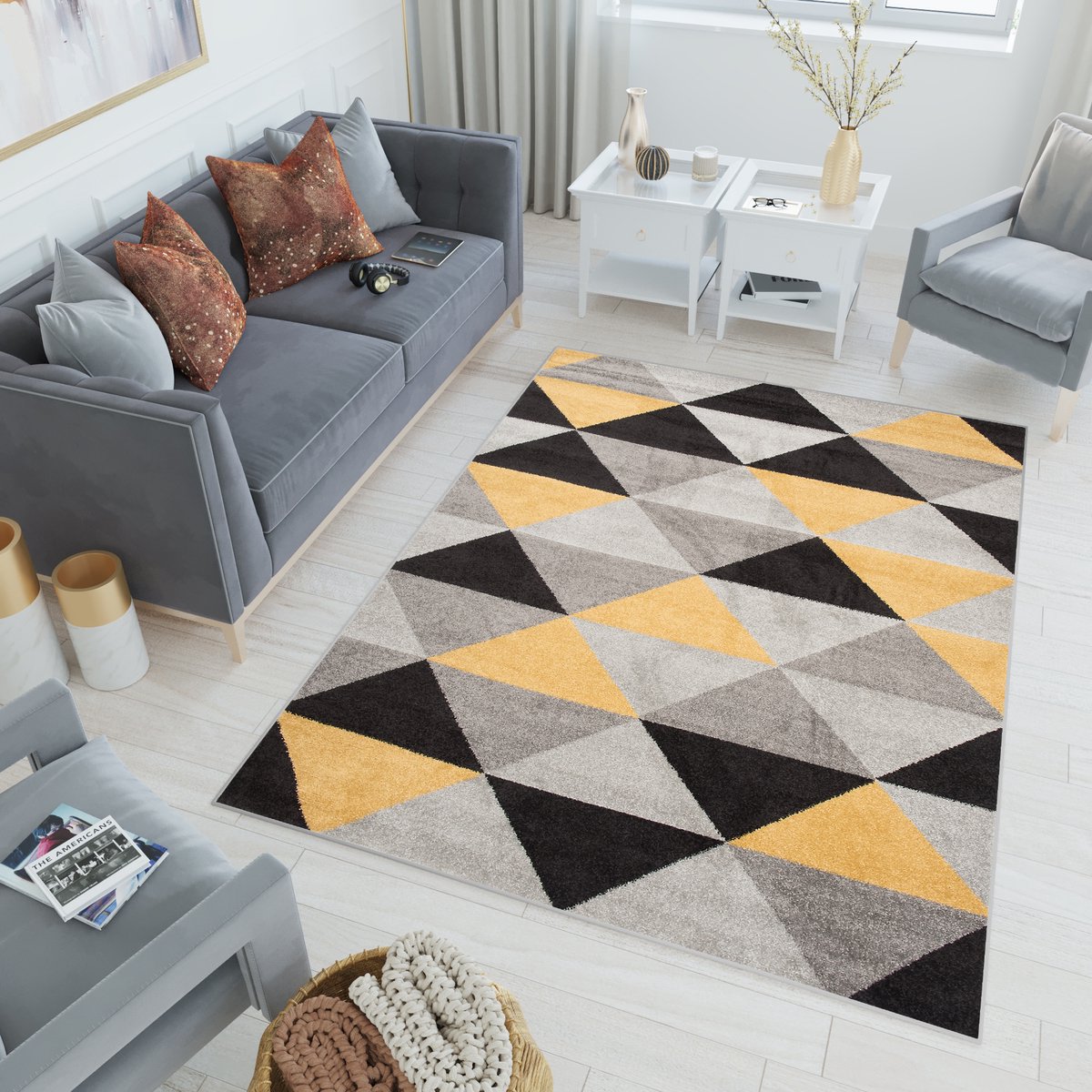 Tapiso Lazur Vloerkleed Grijs Zwart Modern Abstract Tapijt Maat- 300x400 Grijs Geel Zwart 3