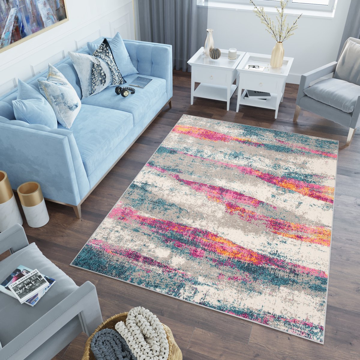 Tapiso Lazur Vloerkleed Grijs Roze Modern Woonkamer Tapijt Maat- 180x260 Grijs Roze Blauw