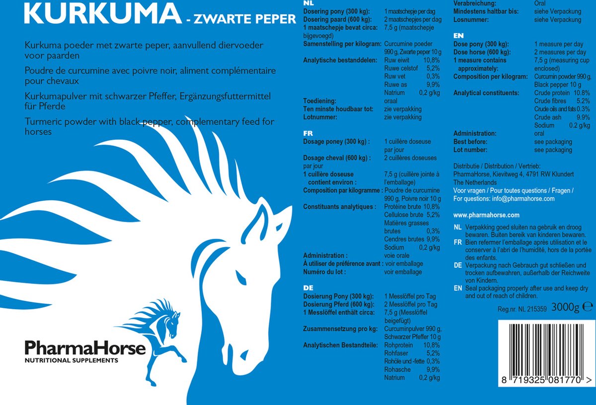 Kurkuma paard 3000 gram bol