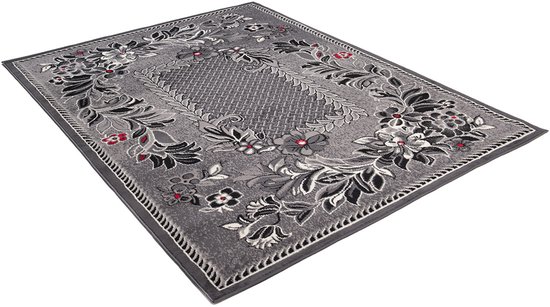 Tapiso Dream Tapis Salon Chambre Gris foncé Fleurs Design Trendy Classique Durable pratique Taille Tapis de haute qualité - 220 x 300 cm
