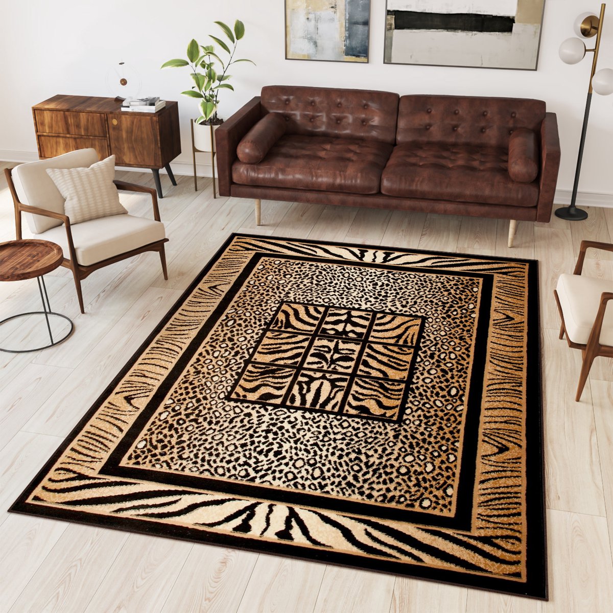 Tapiso Atlas PP Vloerkleed Beige Zwart Woonkamer Tapijt Maat- 60x100