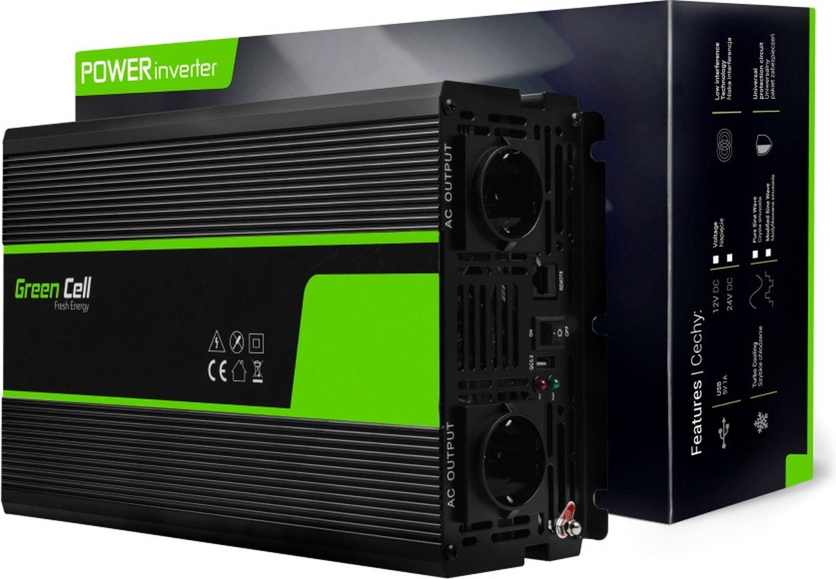Omvormer 24V Naar 230V 1500W Zuivere Sinusgolf.