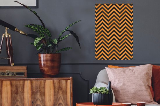 Sticker Muursticker Motif Fleurs - Motif zigzag noir orange - 40x60 cm - Film adhésif autocollant - Sticker mural repositionnable