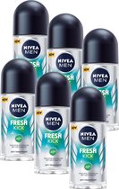NIVEA MEN Fresh Kick Anti-Transpirant Roll-On Deodorant - 48 uur bescherming - Met cactuswater - Alcoholvrij - 6 x 50 ml