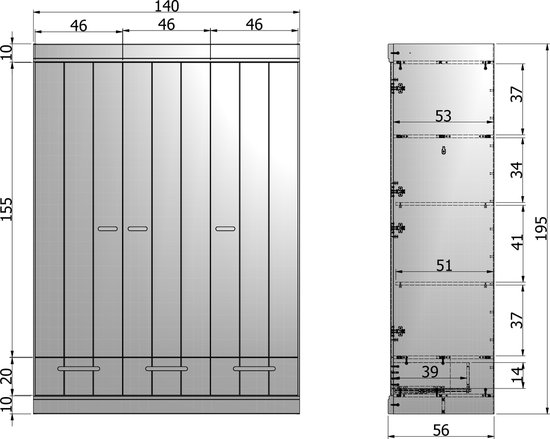 WOOOD Connect Kledingkast 3-Deurs met Lade - Grenen - Wit - 195x140x53