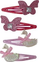 Jessidress® Haarspeldjes Meisjes Haarspelden vol glitters met Vlinders en Zwanen - Roze