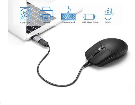 USB-C naar USB-A 3.0 Adapter – 2 delige set USB-C converter met koord – USB verloop -5Gbps - Zilver - BrightSide