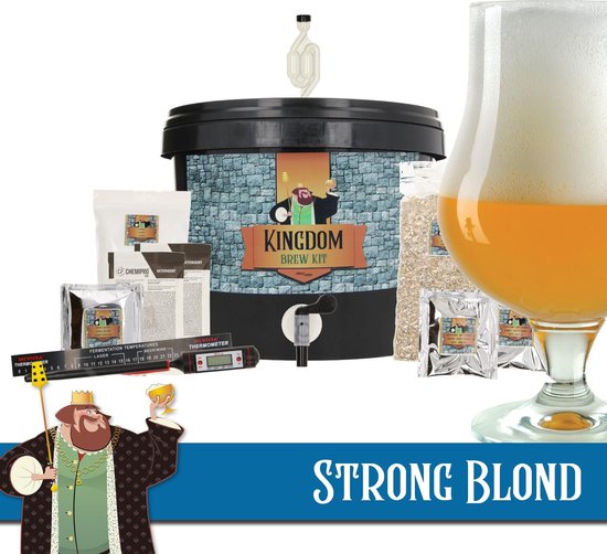 KINGDOM Bierbrouwpakket - startpakket - Strong Blond - zelf bier brouwen - starterspakket bier brouwen - bier brouwen pakket - thuis brouwen KINGDOM Bierbrouwpakket - startpakket - Strong Blond - zelf bier brouwen - starterspakket bier brouwen - bier brouwen pakket - thuis brouwen