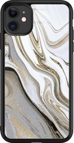 iPhone 11 hoesje glas - Marmer wit goud - Hard Case - Zwart - Backcover - Marmer - Grijs