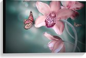 Canvas  - Sprookjesachtige Vlinders op Bloemen - 60x40cm Foto op Canvas Schilderij (Wanddecoratie op Canvas)