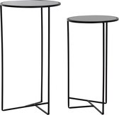 Set van 2x bijzettafels rond metaal/glas zwart 60/70 cm - Home Deco meubels en tafels