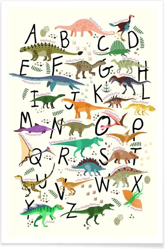 JUNIQE - Poster Dino Alphabet -30x45 /Kleurrijk
