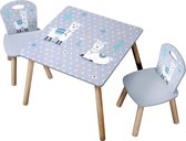 4goodz Stevige Kindertafelset met 2 stoelen Alpaka motief - Grijs