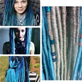 Dreadlocks 10stuks single ended handmade 60cm Dreads  Soft Blue