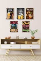 3D Effect  Retro Hout Posters 5 stuks Save Water Drink Beer Don't Forget to Smile Today