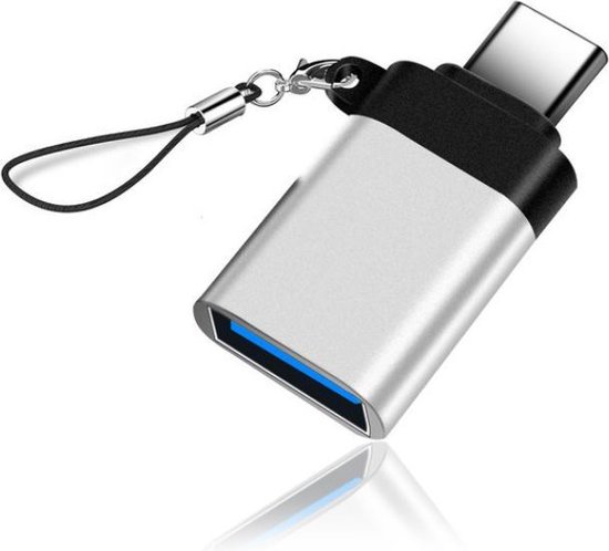 USB-C naar USB-A 3.0 Adapter – 2 delige set USB-C converter met koord – USB verloop -5Gbps - Zilver - BrightSide