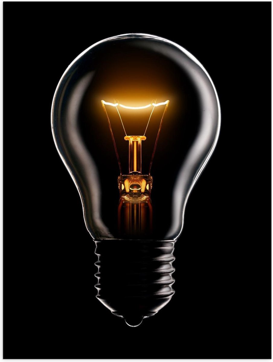 Poster – Gloeilamp op Zwarte Achtergrond - 30x40cm Foto op Posterpapier