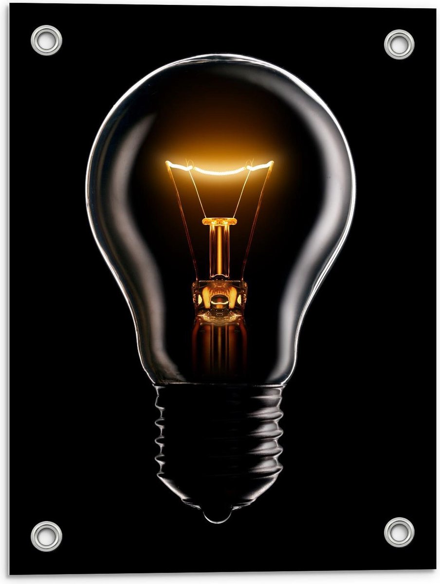 Tuinposter – Gloeilamp op Zwarte Achtergrond - 30x40cm Foto op Tuinposter (wanddecoratie v
