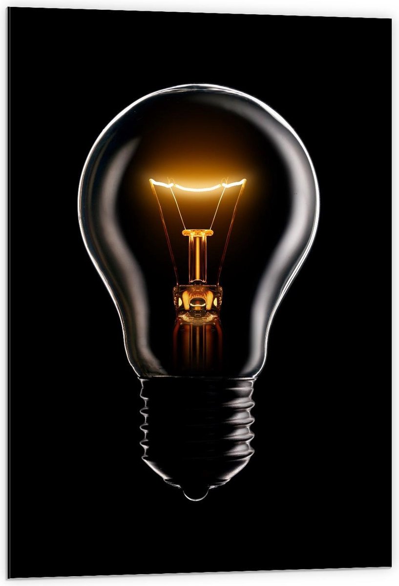 Dibond - Gloeilamp op Zwarte Achtergrond - 60x90cm Foto op Aluminium (Wanddecoratie van me