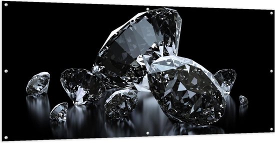 Tuinposter – Heldere Diamanten op Zwarte Achtergrond - 200x100cm Foto op Tuinposter  (wanddecoratie voor buiten en binnen)