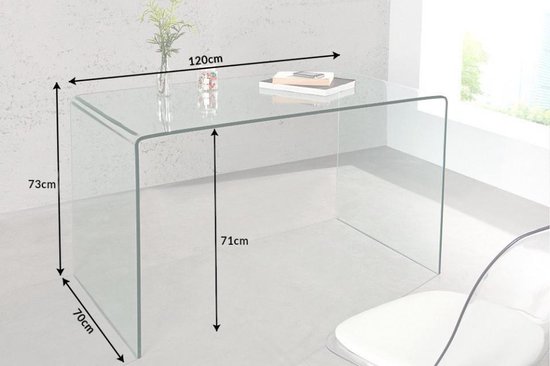 Moderne Design Glazen Bureau 120 cm volledig transparant glazen tafel |  bol.com