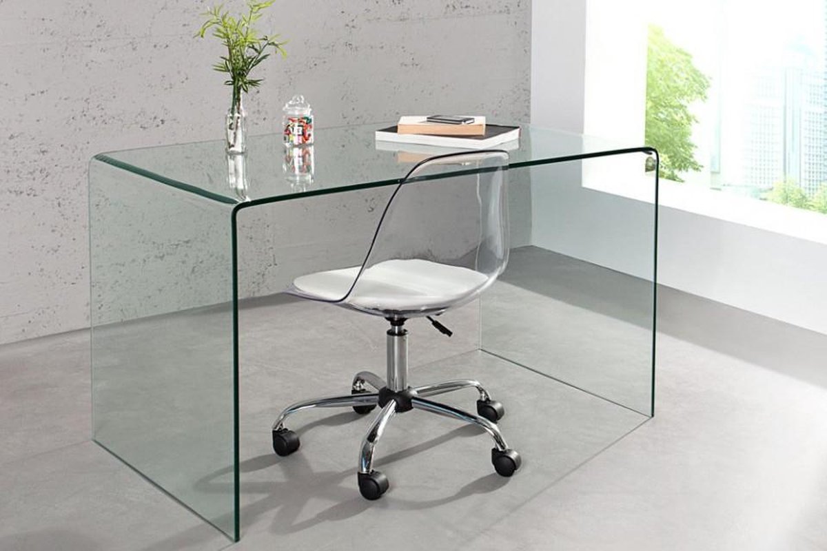 Moderne Design Glazen Bureau 120 cm volledig transparant glazen tafel |  bol.com