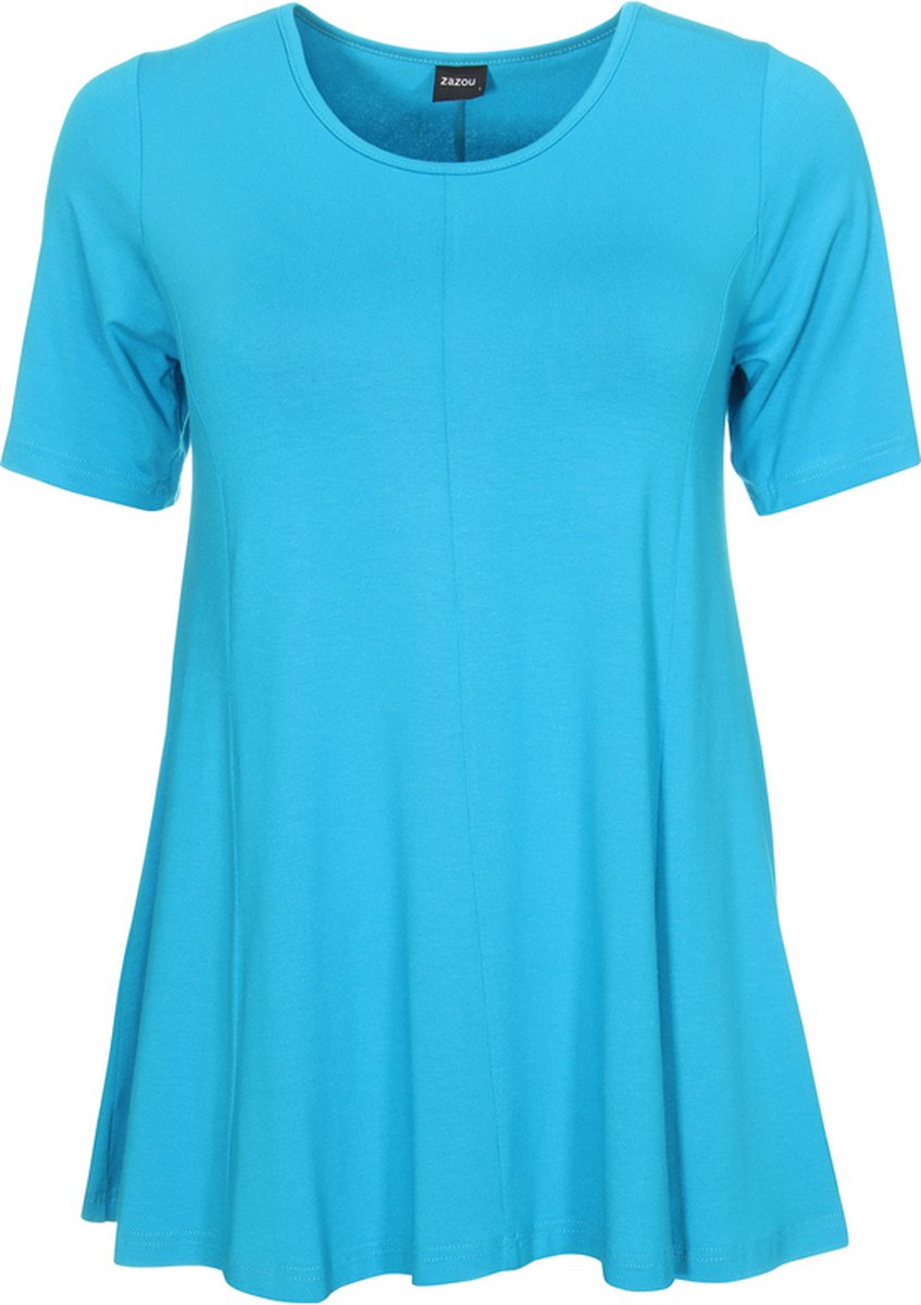 ZAZOU A-LIJN SHIRT KORTE MOUW AQUA