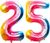 Ballon Cijfer 25 Jaar Regenboog Verjaardag Versiering Cijfer Helium Ballonnen Gekleurde Feest Versiering 86 Cm Met Rietje
