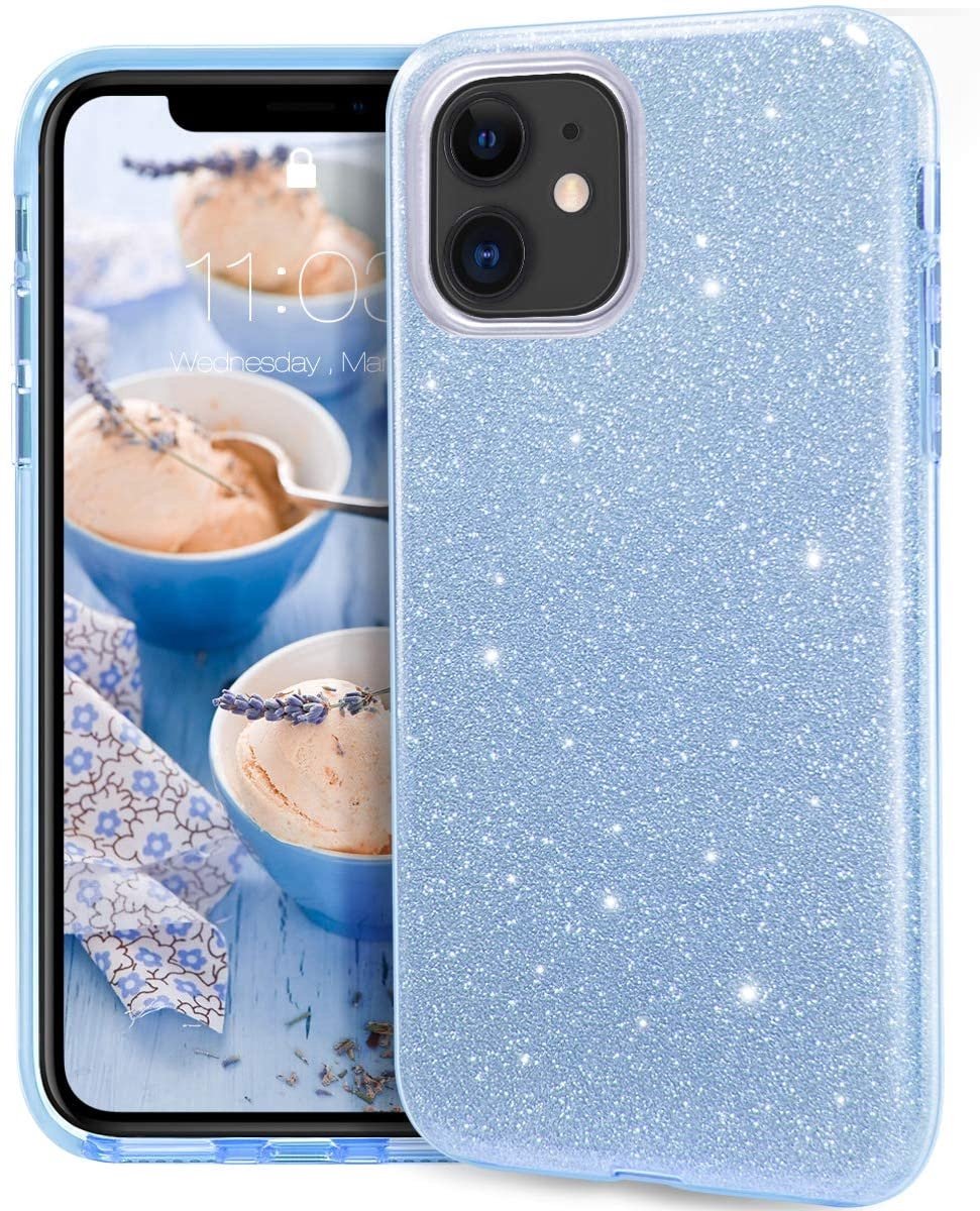BixB iPhone 12 Pro Hoesje glitter backcover - blauw