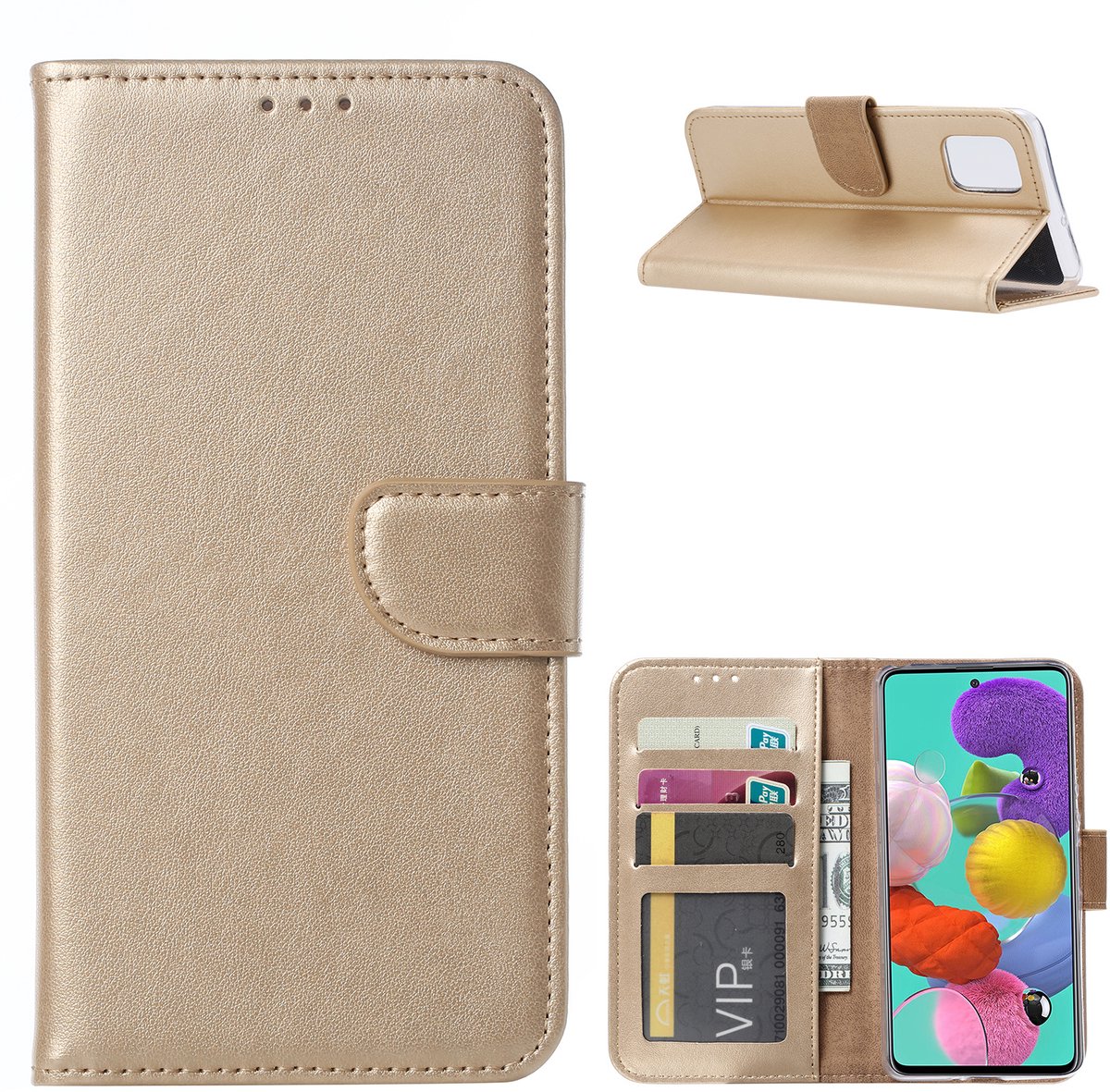 BixB Samsung A51 Hoesje - Bookcase Portemonnee cover - Goud