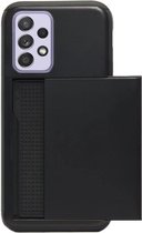 - ADEL Kunststof Back Cover Hardcase Hoesje Geschikt voor Samsung Galaxy A72 - Pasjeshouder Zwart