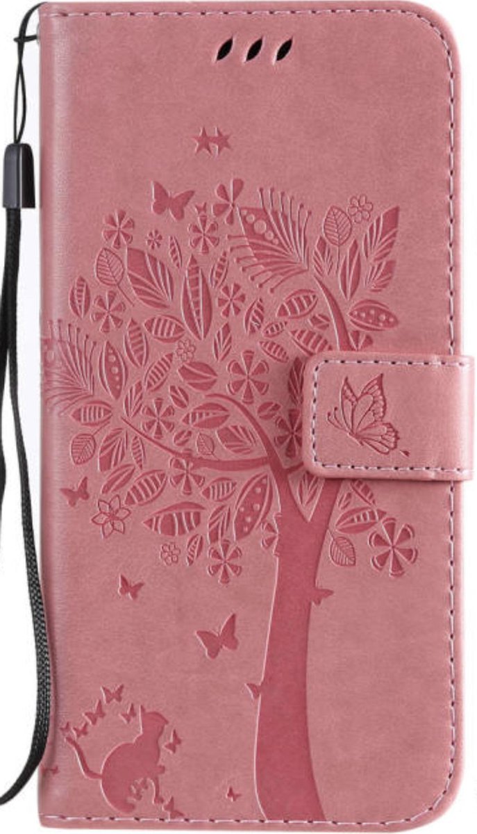Geschikt voor Apple iPhone 11 Bookcase - Roze - Bloemen - Portemonnee Hoesje