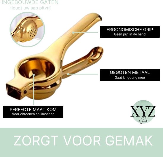 XYZ Goods - Citroenpers - Citruspers - Limoenpers - citroenpers handmatig - citroenknijper - citrusknijper - sinaasappelpers - fruitpers - sinaasappelpers handmatig - RVS - Goud — afbeelding 2