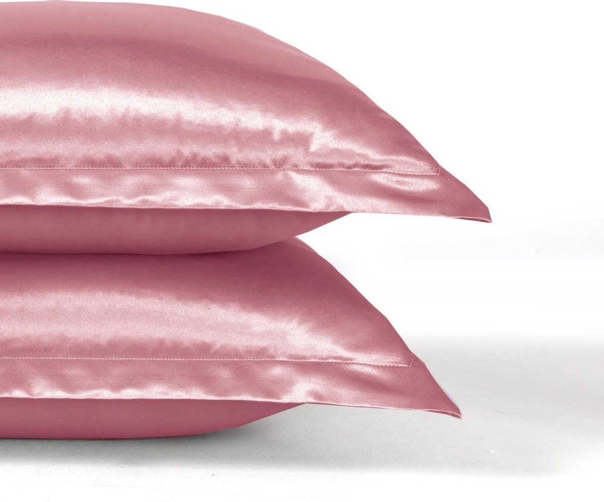 Beauty Silk - Kussenslopen - 60x70 - 2 stuks - Glans Satijn - Flamingo Roze - Merkloos