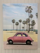 Fleurige canvas met roze Fiat 500
