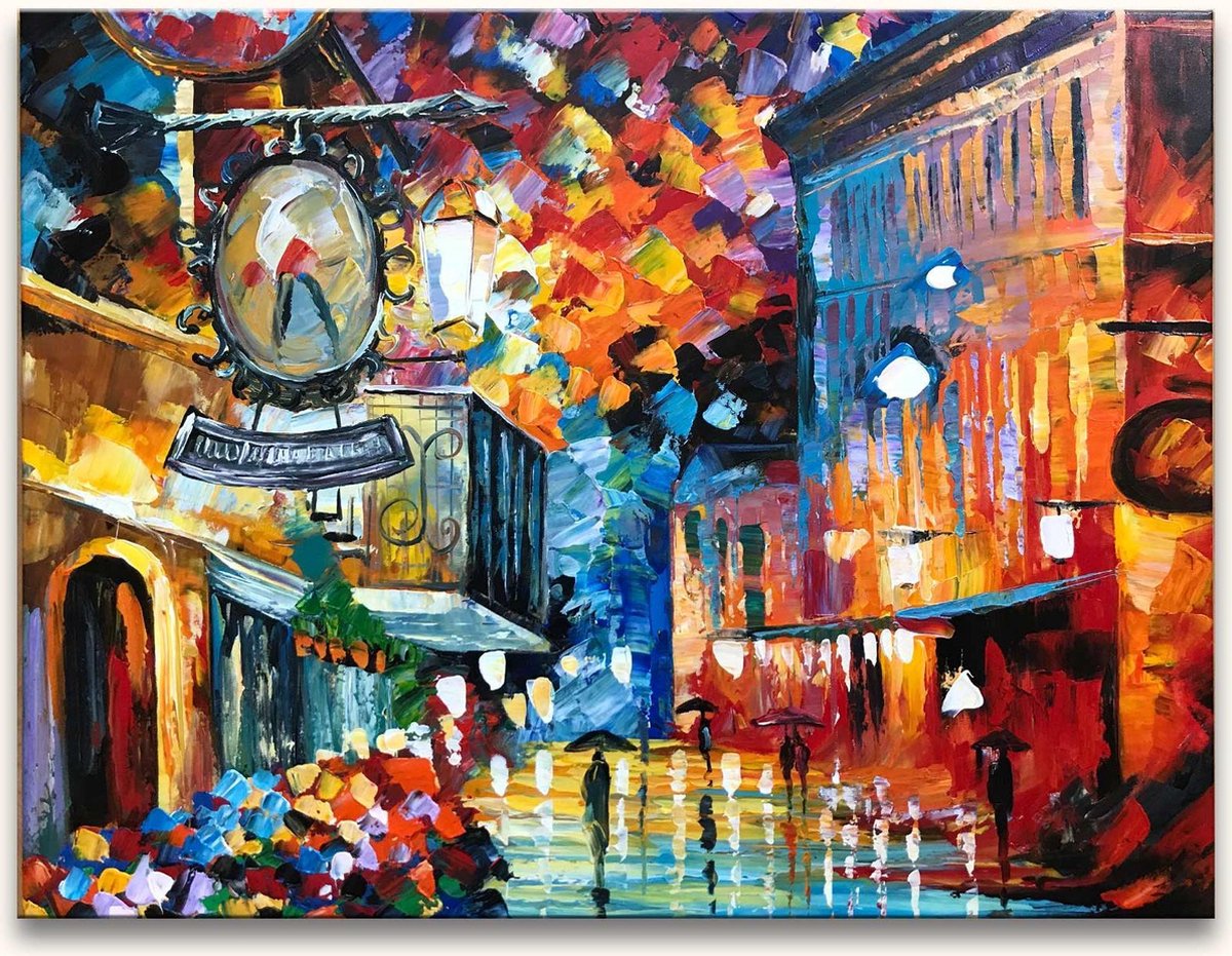 Handgeschilderd schilderij Olieverf op Canvas - Leonid Afremov 'Het Oude Café'