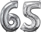 Helium ballonnen cijfers 65 zilver.
