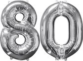 Helium ballonnen cijfers 80 zilver.