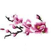 Magnolia Bloesem tak Opnaai Embleem Patch Middelste 28.5 cm / 14 cm / Roze Wit Bruin