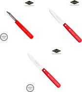 Jeu de couteaux Nogent avec éplucher, couteau à legumes et couteau d'office avec manche en bois rouge